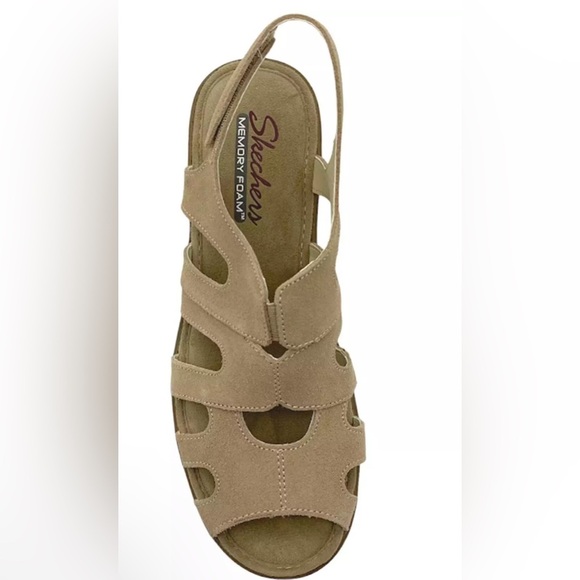 Skechers Suede Peep Toe Slingback Wedges Stylin Dark Natural sz 9 nwob - Picture 2 of 4